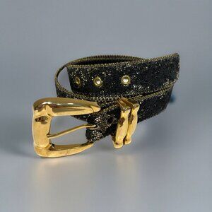 Vintage 80s A Brod Belt Women's Medium Glitter Sequin Copper Tiger Fashion Edgy
